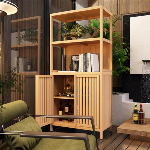 Bamboo Storage Cabinet, Freestanding Bathroom Cabinet with 2  Doors, Floor Cabinet Organizer for Living Room, Kitchen, Entryway