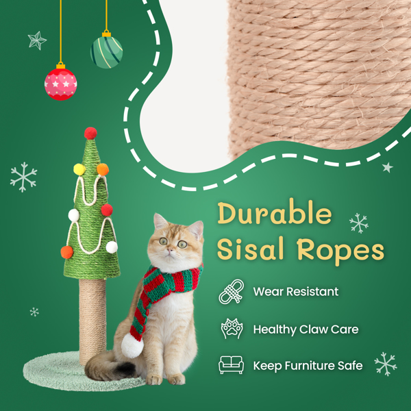 22in Christmas Tree Scratching Post, Cute Cat Scratcher with Natural Sisal Covered Frame & Colorful Little Balls for Indoor Cats