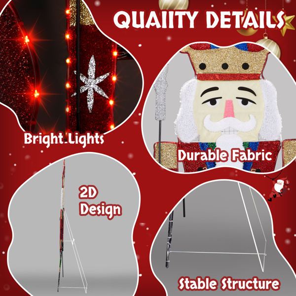 Lighted Nutcracker Christmas Yard Decorations, Pre-lit 2D Nutcracker Soldier with 162 LED Warm White Lights and Stakes for Xmas Outdoor Holiday Indoor Decor Lighted Holiday Displays