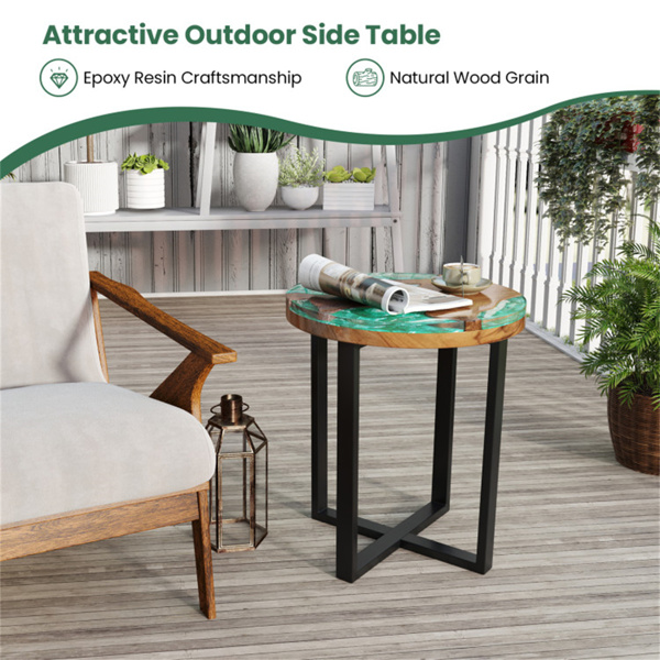 20-inch round end table with epoxy top for indoor and outdoor use