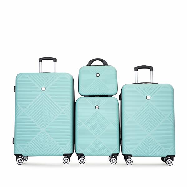 4-piece ABS lightweight suitcase, 14 inch makeup box, aircraft wheels (14/20/24/28) LIGHT BLUE