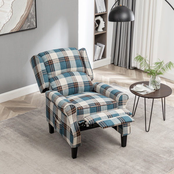 Vintage Armchair Sofa Comfortable Upholstered leisure chair / Recliner Chair for Living Room, Blue Check