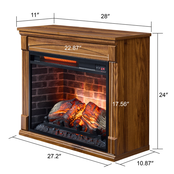 28 inch Electric Fireplace Heater Mantel With Removable Caster Wheel 