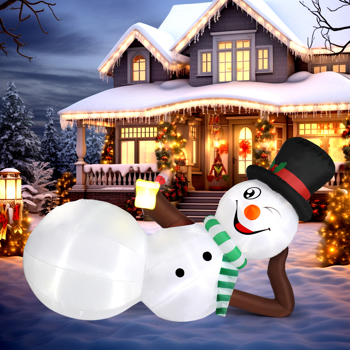 9.8 FT Lighted Christmas Inflatable Decoration, Large Inflatable Lying Snowman, Funny Blow Up Yard Decorations with Built-in LED Lights for Holiday Party Front Yard Lawn Garden Decor