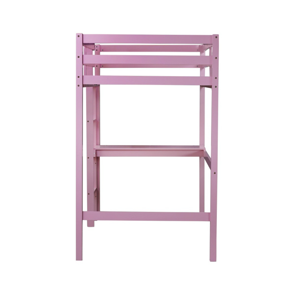 Twin High Loft Bed, Rubber Wood Loft Bed with Safety Guardrail, built-in desk, ladder,Pink 