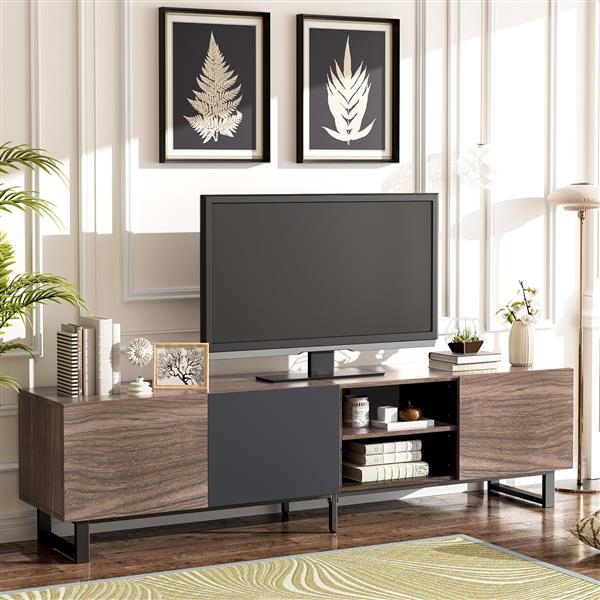 Modern TV with 3 Cabinets& Open Shelves, Color-matching Media Console Table for TVs up to 80'', Entertainment Center with Drop Down Door for Living Room, Bedroom, Home Theatre