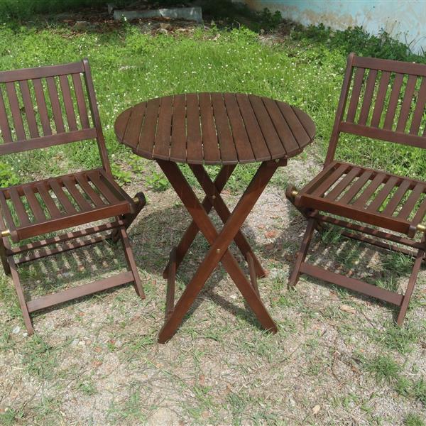 3-Piece Acacia Wood Bistro Set, Wooden Folding Patio Furniture for Garden Backyard Balcony Porch w/ 1 Coffee Table and 2 Foldable Chairs, Natural Stained