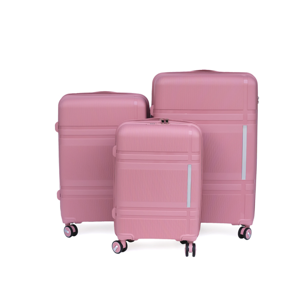 3 Piece Luggage Sets PP Lightweight Suitcase with Two Hooks, Spinner Wheels, (20/24/28) 2307  pink