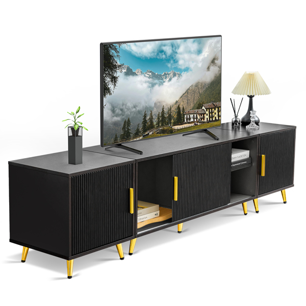 Fernsehkommode, Holz Tv Schrank mit Lagerung für 32-80" Fernseher, Fernsehtisch mit Aufrechte Tischbeine für Wohnzimmer, Schlafzimmer (Schwarz)