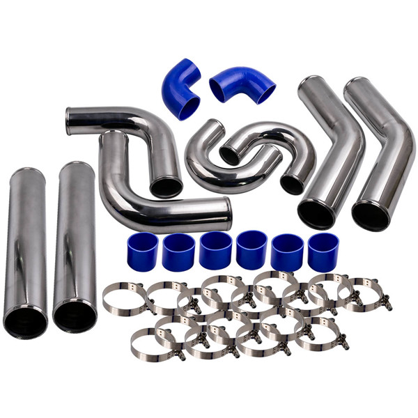 Universal 3" Aluminum Turbo Intercooler Pipe Tube Kit w/ Silicone Hose + Clamps