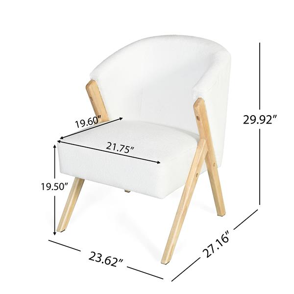 Modern Accent Chair with White Upholstery and Solid Wood Frame, Minimalist Lounge Chair for Living Room, Bedroom, or Office