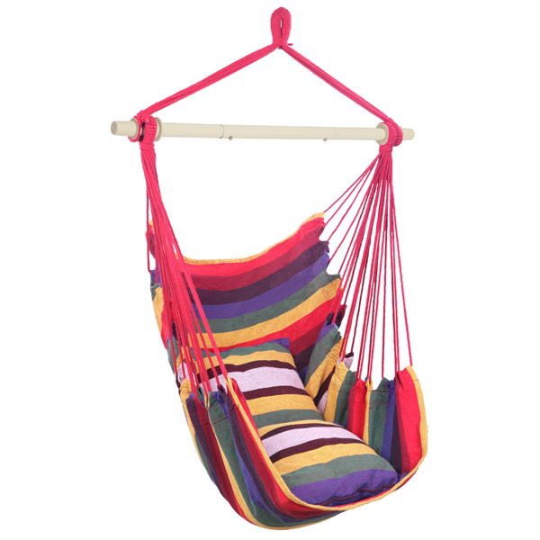 Distinctive Cotton Canvas Hanging Rope Chair with Pillows Rainbow