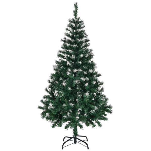 4 FT Artificial Snow Tipped Christmas Tree, Unlit Christmas Pine Tree with 300 Branch Tips and Sturdy Metal Stand for Office Home Store Party Holiday Decor, Green & Snow Tipped