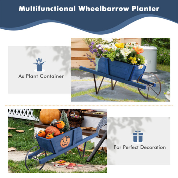 2 In 1 Wheelbarrow Planter，Wooden Wagon Planter with 9 Magnetic Accessories for Garden Yard