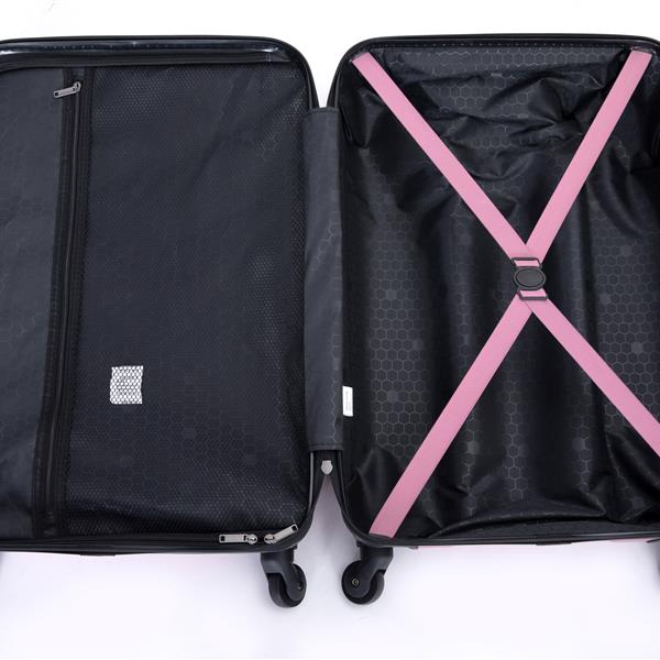 3 Piece Luggage Sets ABS Lightweight Suitcase with Two Hooks, Spinner Wheels, TSA Lock, (20/24/28), Pink