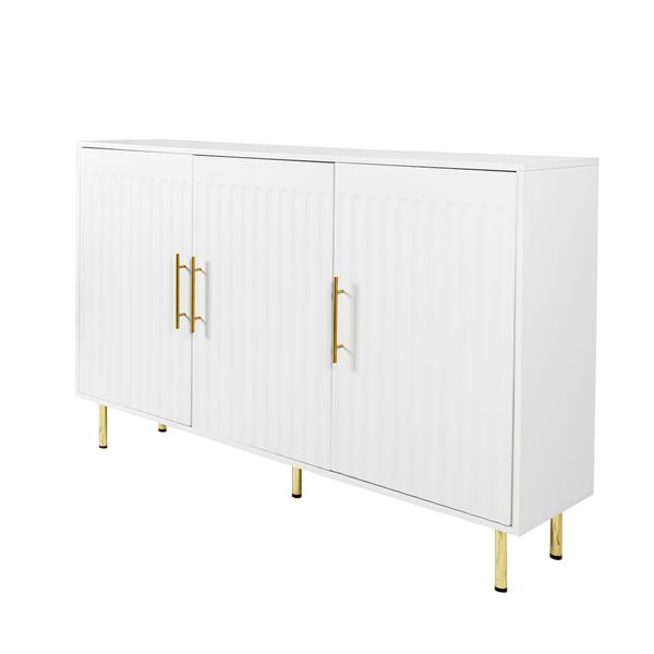 3-Door Large Storage Sideboard with Gold Handles for Kitchen, Dining Room and Living Room.55.12" W Accent White Buffet Cabinet, Coffee Bar Sideboard Cabinet with 3 doors (White)