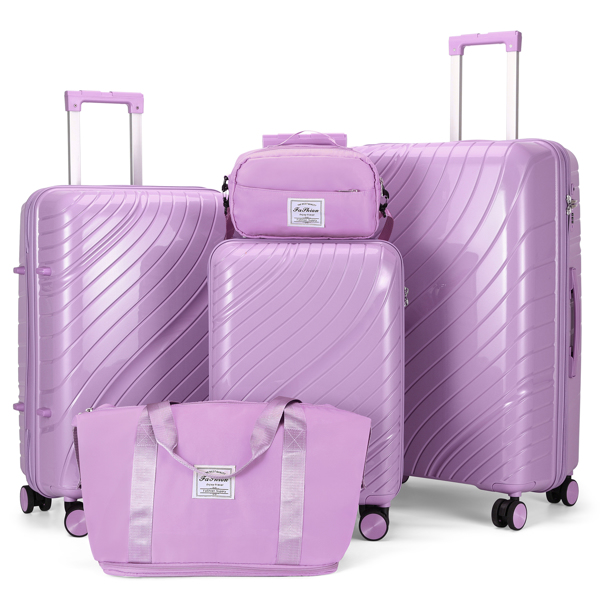 Luggage Sets 5 Piece, PP Luggage Set, Suitcases with Wheels, Hardside Hard Shell Travel Luggage with TSA Lock