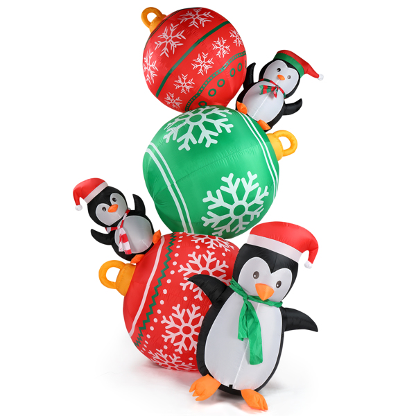 8.9 FT Lighted Christmas Inflatable Decoration, Inflatable Christmas Balls and Penguins, Funny Blow Up Yard Decorations with Built-in LED Lights for Holiday Party Front Yard Lawn Garden Decor