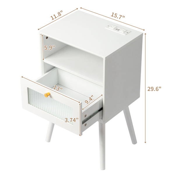 Wood Nightstand End Side Table with 1 Drawer for Living Room, Bedroom