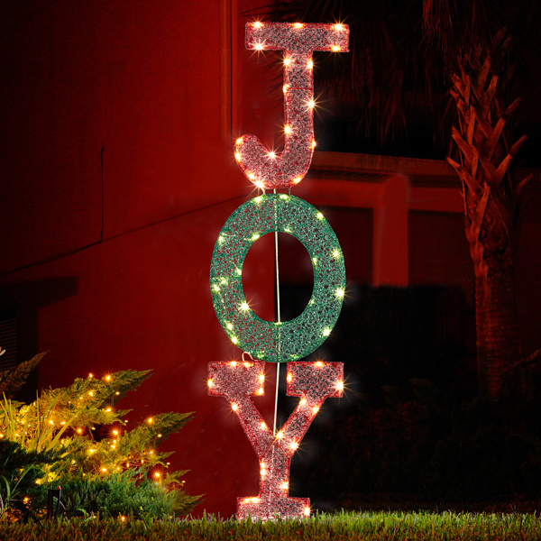 Lighted JOY Letter Sign Christmas Yard Decorations, Pre-lit 2D Letter Display with 45 LED Warm White Lights and Stakes for Xmas Outdoor Holiday Indoor Decor Lighted Holiday Displays