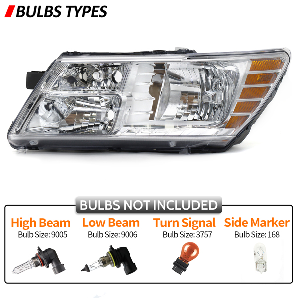 Headlights Assembly Fit for 2009-2018 Dodge Journey, Driver and Passenger Side Headlamp, Chrome Housing with Amber Reflector, BULBS NOT INCLUDED