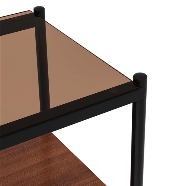 Set of 2 Rectangle End Table, Tempered Glass Tabletop with MDF layer, Modern Table for Living Room , Brown Glass