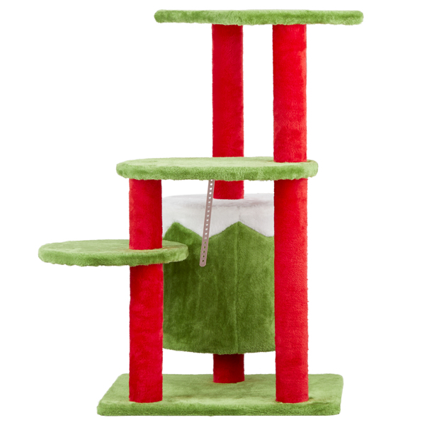 32in Christmas Themed Cat Tower with Cat Condo, 3-Level Plush Cat Tree Activity Center for Indoor Cats