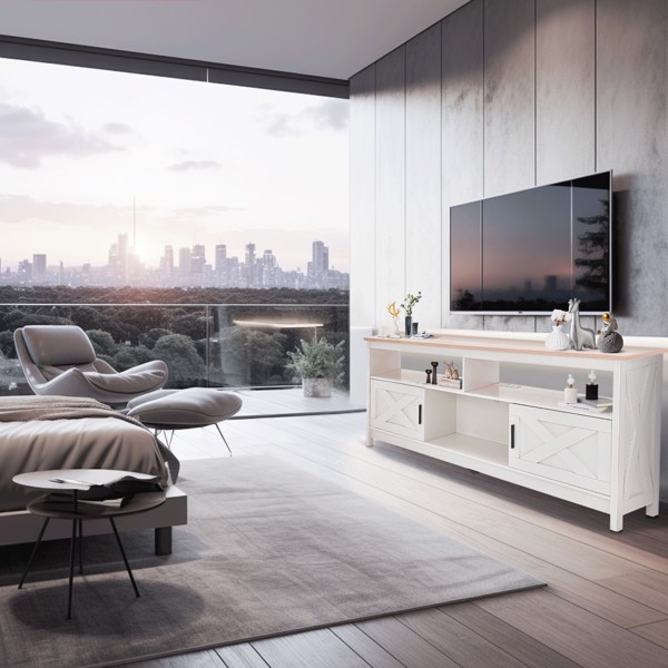 Fernsehkommode, TV Schrank für 65 Zoll, TV Sideboard mit Steckdosen, TV Board mit Ablageschränken & offenem Regal, Landhausstil Fernsehtisch für Wohnzimmer,150x40x65 cm (Natürlich)