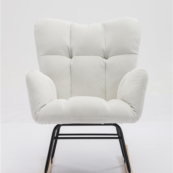 Mid Century Modern Velvet Tufted Upholstered Rocking Chair Padded Seat for Living Room Bedroom, White