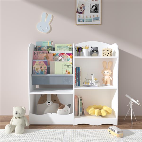 Kids Bookshelf and Toy Organizer, 3 Tier Bookshelf for Kids, Fabric Toddler Bookcase Book Shelf for Kids Rooms, Bedroom, Playroom, Nursery, Toy Storage Organizer with Bookshelf