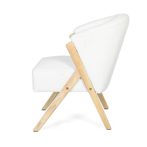 Modern Accent Chair with White Upholstery and Solid Wood Frame, Minimalist Lounge Chair for Living Room, Bedroom, or Office