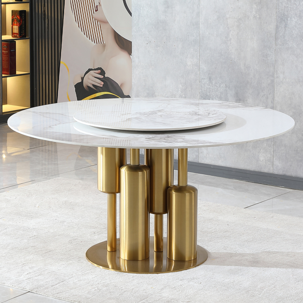 Modern Marble Dining Table, 59" Round Sintered Stone Table for Dining Room, Kitchen, Dinette, Compact Space With Lazy Susan(Table Only)-LTL item