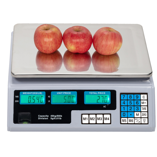 【Old code:42353336】ACS-30 40kg/5g Digital Price Computing Scale for Vegetable UK Plug Silver & White