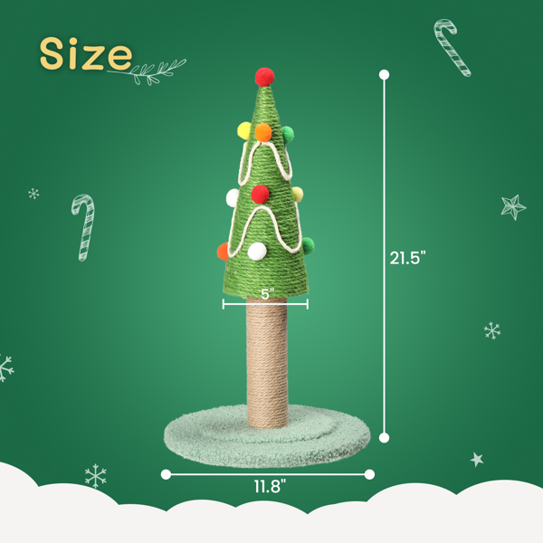 22in Christmas Tree Scratching Post, Cute Cat Scratcher with Natural Sisal Covered Frame & Colorful Little Balls for Indoor Cats