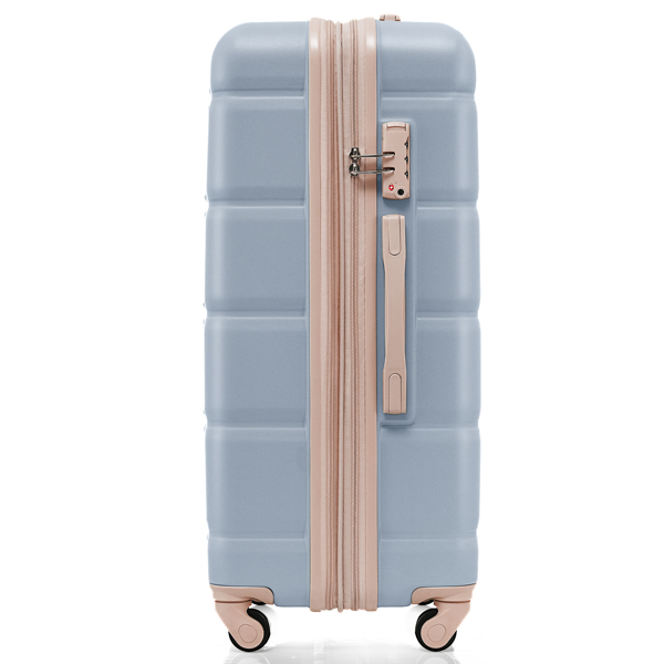 Luggage Set of 3, 20-inch with USB Port, Airline Certified Carry-on Luggage with Cup Holder, ABS Hard Shell Luggage with Spinner Wheels, light blue and golden