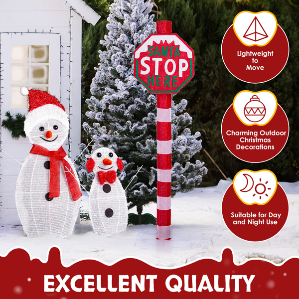 Lighted STOP Sign Christmas Yard Decorations, Pre-lit Road Sign SANTA STOP HERE with 70 LED White Lights and Stakes for Xmas Outdoor Holiday Indoor Decor Lighted Holiday Displays