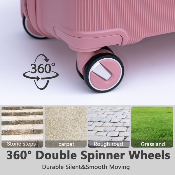 3 Piece Luggage Sets PP Lightweight Suitcase with Two Hooks, Spinner Wheels, (20/24/28) 2307  pink