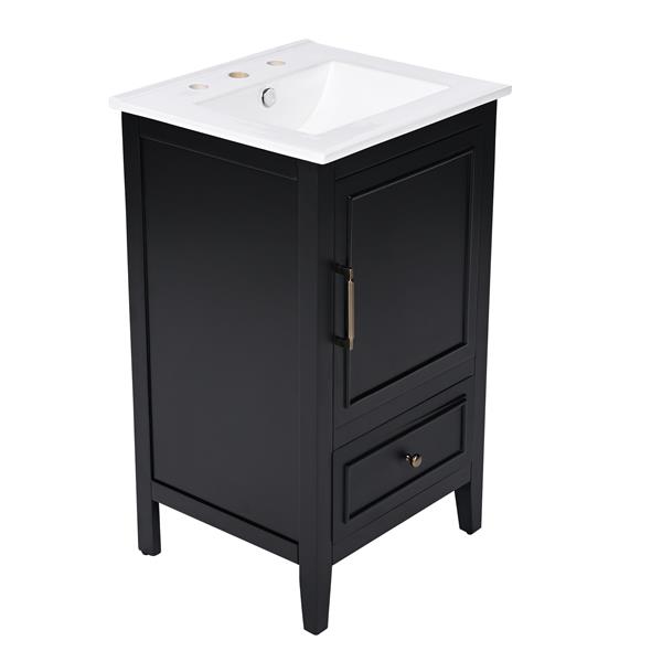 20" Bathroom Vanity with Sink, Bathroom Cabinet with Two Doors, Door Shelf Storage and Adiustable Foot Pads, A Drawer, Black