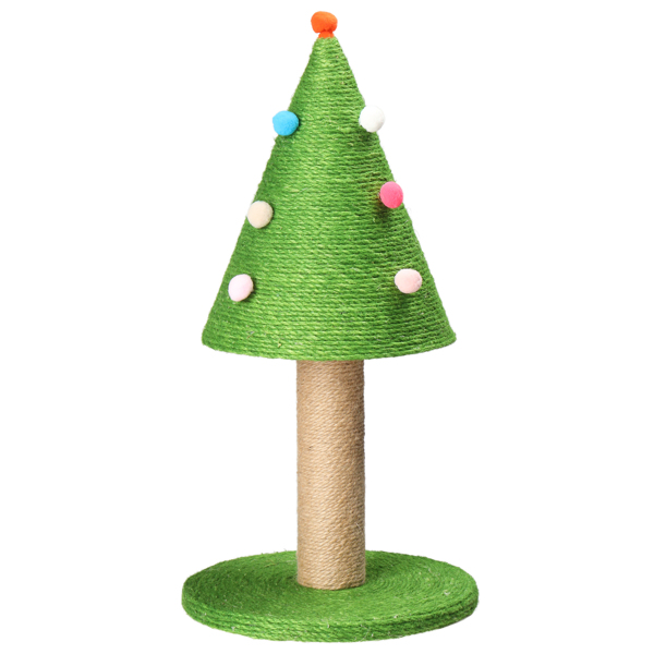 25in Christmas Tree Scratching Post, Cute Cat Scratcher with Natural Sisal Covered Frame & Colorful Little Balls for Indoor Cats