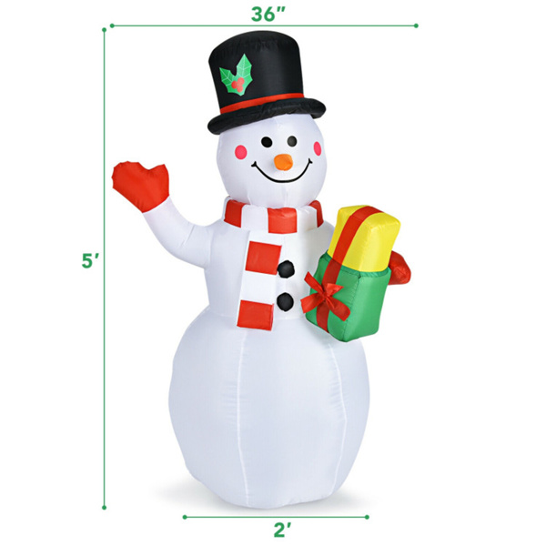 5-foot tall snowman inflatable Christmas decoration with colorful LED lights