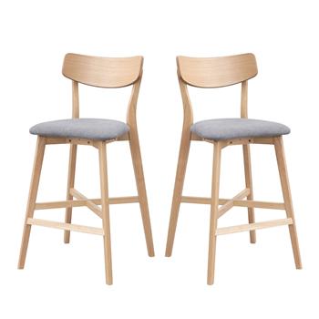 Wooden Bar Chairs Set of 2, Modern Soft Upholstered Kitchen Island Chairs, Counter Height Stool with Backrest,Wooden Frame Chairs with Footrest for Pub,Living Room,Restaurant,OAK