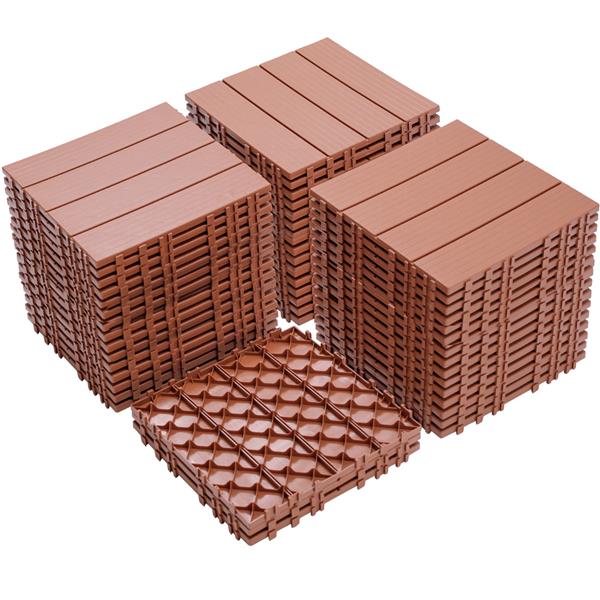 Plastic Interlocking Deck Tiles, 11.8"x11.8"(Pack of 44 ), Patio Flooring Outdoor Waterproof All Weather Use for Garden Poolside Front/Back Yard, Mahogany Colour