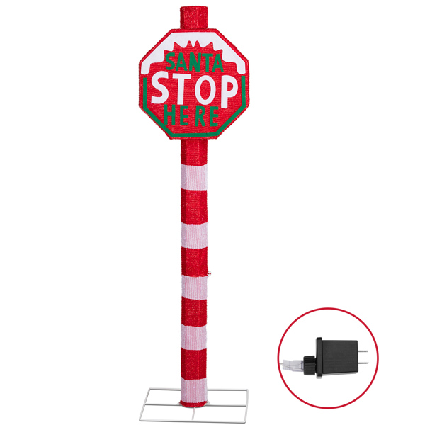 Lighted STOP Sign Christmas Yard Decorations, Pre-lit Road Sign SANTA STOP HERE with 70 LED White Lights and Stakes for Xmas Outdoor Holiday Indoor Decor Lighted Holiday Displays