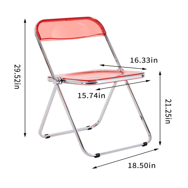 RED Clear Transparent Folding Chair Chair Pc Plastic Living Room Seat, One Piece