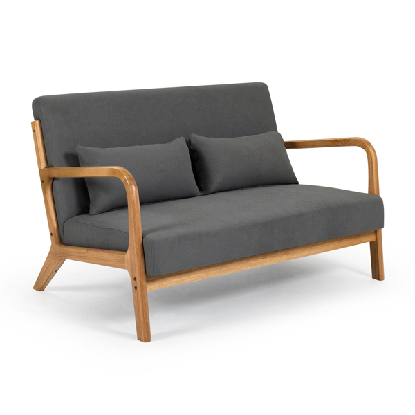 Leisure Chair with Solid Wood Armrest and Feet, Mid-Century Modern Sofa,2 seat