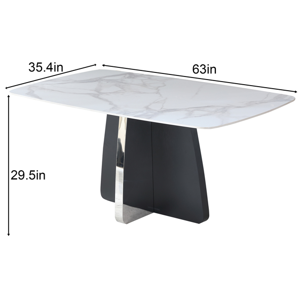 Modern Dining Table for 6, White Dining Table Sintered Stone Dining Table Top with stainless steel base, 63 inch Modern Luxury White Rectangular Dining Table (Table Only)- LTL Item