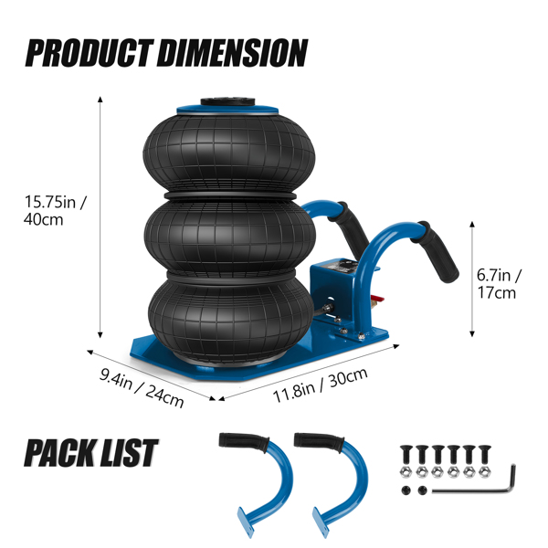 Air Jack, 3 Ton/6600 lbs Triple Bag Air Jack, Air Bag Jack Lift Up to 15.75 Inch, 3-5S Fast Lifting Air Bag Jack for Cars 