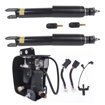 Pair Rear Shock Absorbers + Air Compressor Pump Set For Cadillac Escalade Chevrolet Suburban Tahoe GMC Yukon 5.3L 6.2L V8 2015-2019 23151122 15254590