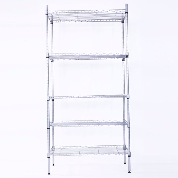 XM-304B Rectangle Carbon Steel Metal Assembly 5-Shelf Storage Rack Silver Gray