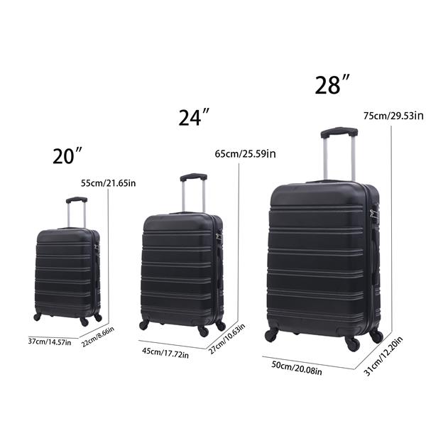 Luggage universal wheel hard shell lightweight password lock (family set - black, 3-piece set (20 inches 24 inches 28 inches))